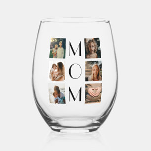 Mother’s Day Mum Family Child 6 Photo Collage Stemless Wine Glass