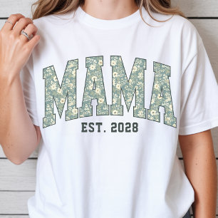 Mother’s Day Personalised New Mum Floral Varsity T-Shirt