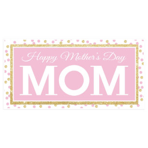 Mother’s Day Pink & Gold Confetti Banner