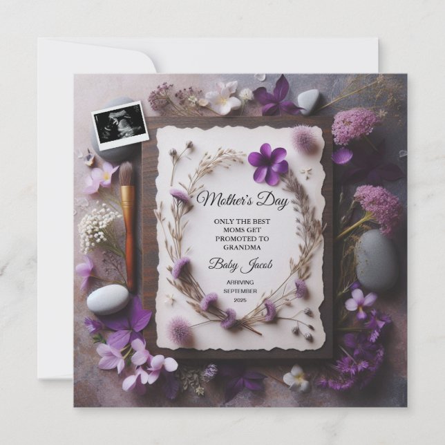  Mother’s Day Pregnancy Announcement Purple Theme (Front)