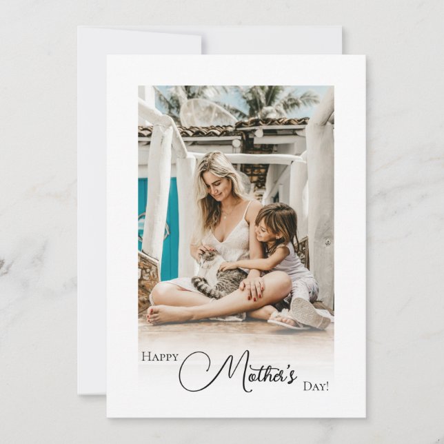 Mother’s Day Pretty Black & White Minimalist Photo Holiday Card (Front)
