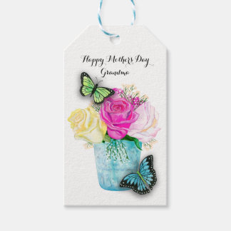 Mother’s Day Spring Roses in Vase with Butterflies Gift Tags