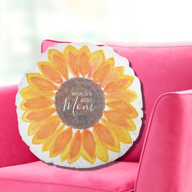 Mother’s Day Sunflower World's Best Mum Round Cushion (Creator Uploaded)