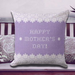 Mother’s Day Vintage Rustic Burlap Crochet Floral Cushion
