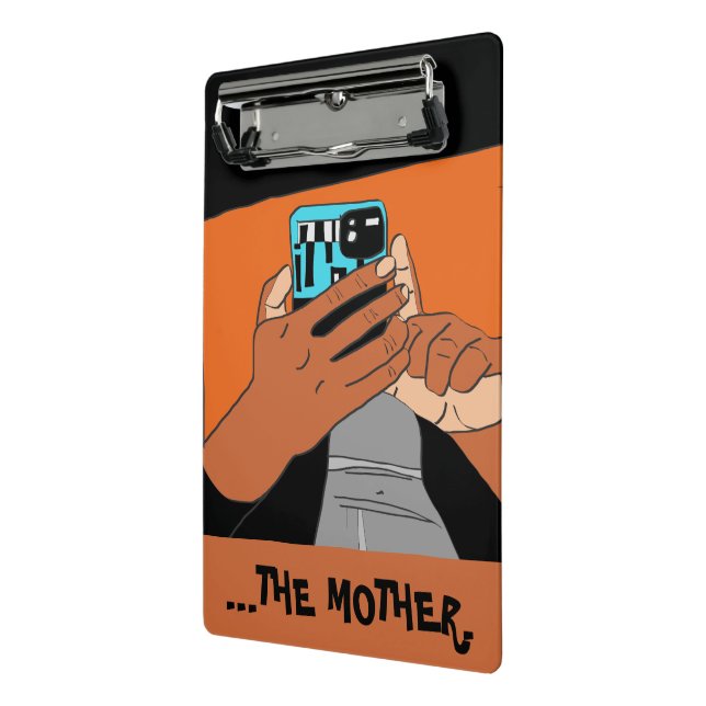 Mother’s Mobile Hands Cyan Orange Black Mini Clipboard (Angled2)