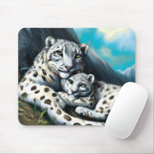 Mother Snow Leopard and Cub in the Mountains Mouse Pad