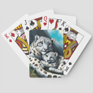 Mother Snow Leopard and Cub in the Mountains Playing Cards