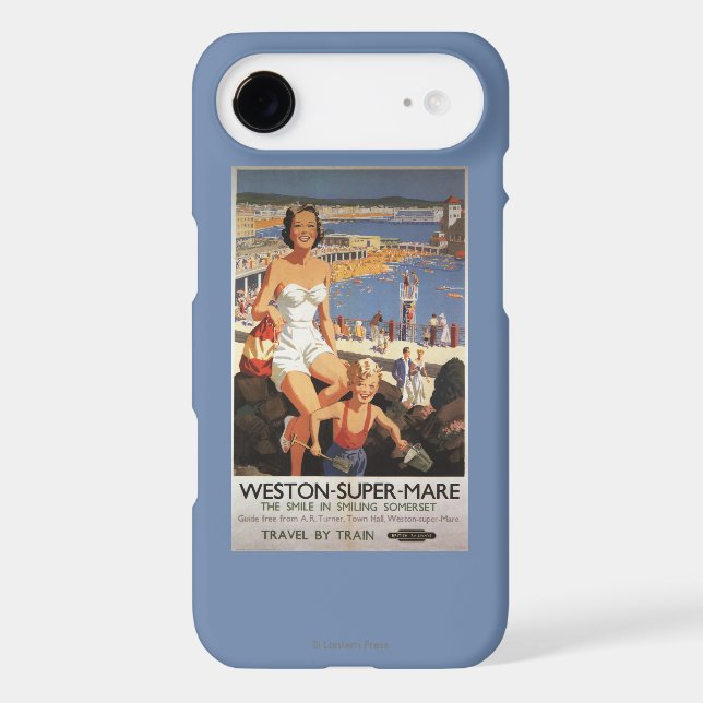 Mother & Son on Beach Railway Poster Case-Mate iPhone Case (Back)