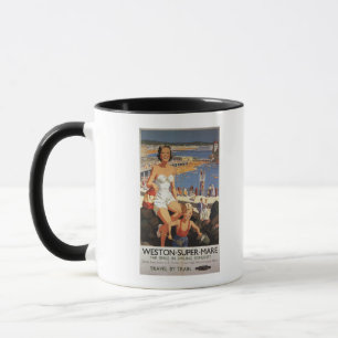 Mother & Son on Beach Railway Poster Mug