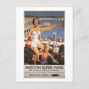 Mother & Son on Beach Railway Poster Postcard
