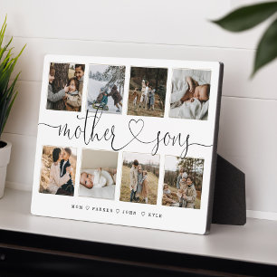 Mother Sons Heart Script Photo Grid Collage Plaque
