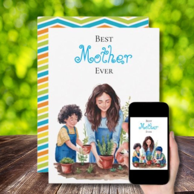 Mother & Sons Planting Lesson Watercolor Image Card (Creator Uploaded)