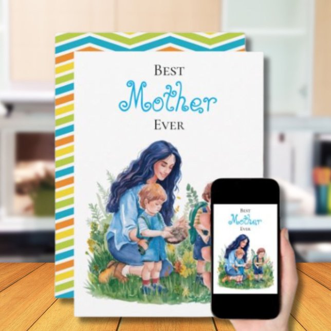 Mother & Sons Watercolor Gardening Illustration Card (Creator Uploaded)