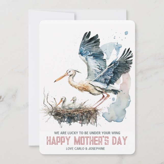 Mother Stork Nest Two babies Mother's Day Card (Front)