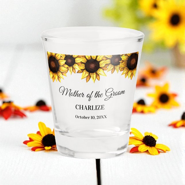 Mother Sunflower Wedding Yellow White Shot Glass (Creator Uploaded)