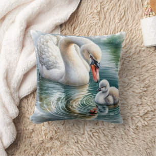 Mother Swan With Cygnet Cushion
