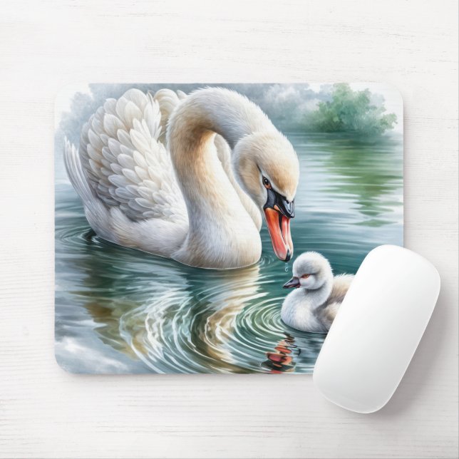 Mother Swan With Cygnet Mouse Pad (With Mouse)