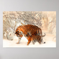 Mother Tiger and Cub in the Snowy Woods