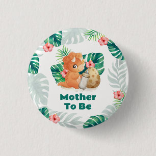 Mother To Be Flower Hatching Dinosaur Baby Shower 3 Cm Round Badge