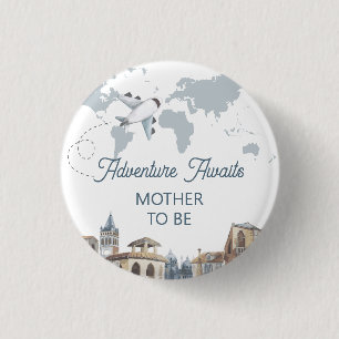 Mother To Be World Map Airplane Baby Shower 3 Cm Round Badge