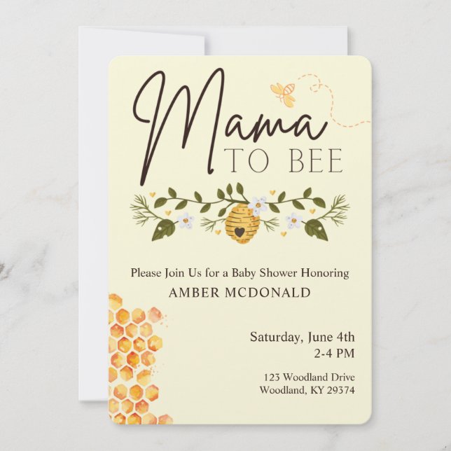 Mother to Bee - Bee Themed Baby Shower Invitation  (Front)