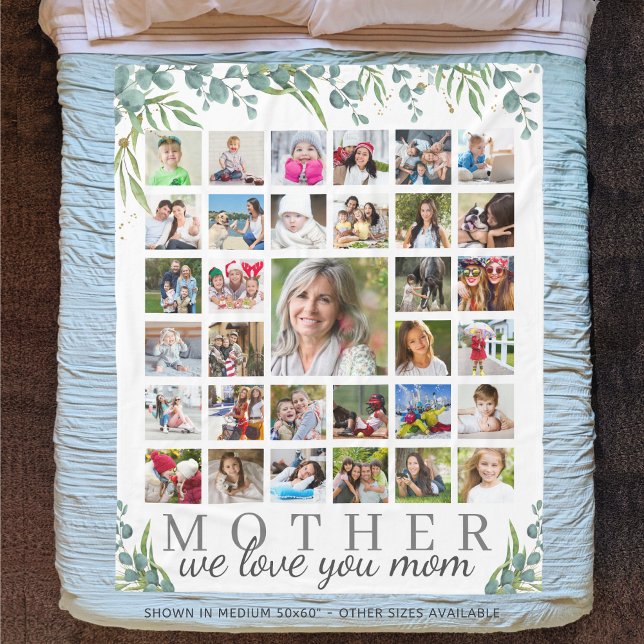 MOTHER We Love You 33 Photo Collage Botanical Fleece Blanket (Creator Uploaded)