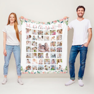 Mother We Love You 39 Photo Handwritten Floral Fleece Blanket