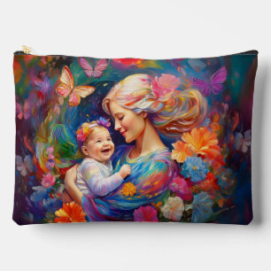 Mother with Baby Girl Colourful Painting Accessory Pouch