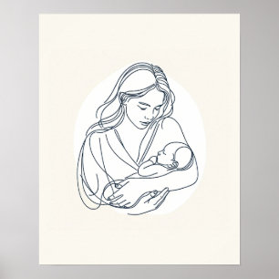 Mother with Newborn Baby - Line Art  Poster