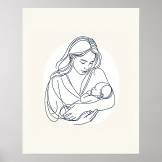 Mother with Newborn Baby - Line Art  Poster