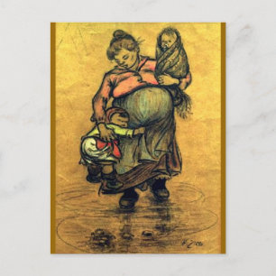 Mother with two Kids Postcard