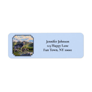 Mother Wolf and Pups Sky Blue Label Return Address Label