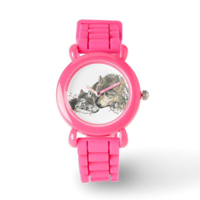 Mother Wolf & cubs Nature Animal Art Watch (Front)