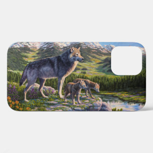 Mother Wolf & Pups Mountain River Valley iPhone 12 Case