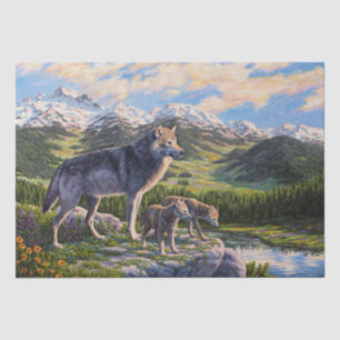 Mother Wolf & Pups Mountain River Valley Tissue Paper
