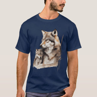 Mother Wolf with Baby Watercolor friend T-Shirt