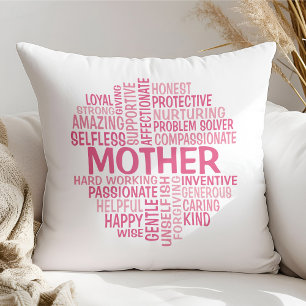 Mother Word Cloud Pillow in Shades of Pink