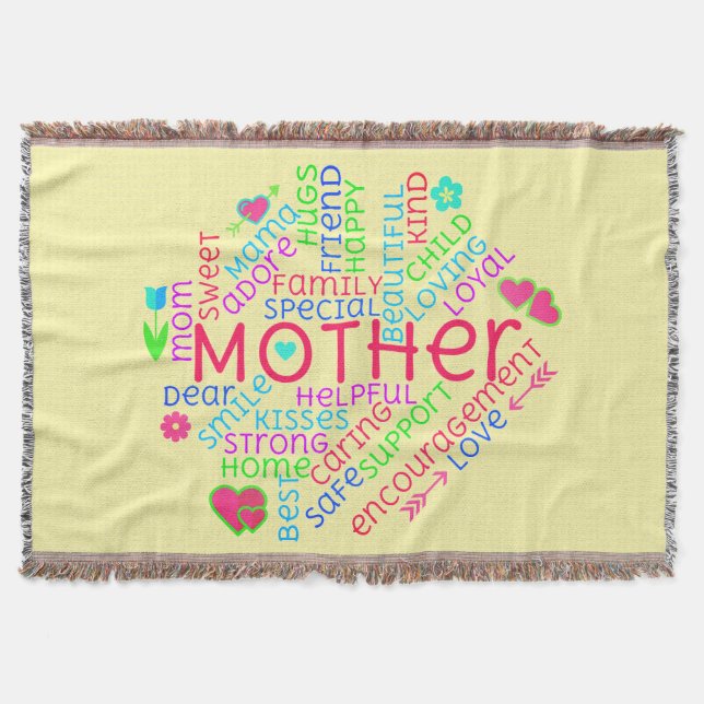 Mother Word Cloud Throw Blanket (Front)