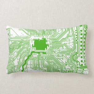 motherboard computer circuit square pillow-green 1 lumbar cushion