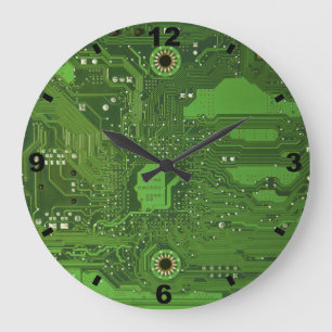 MOTHERBOARD GREEN Large Round Clock