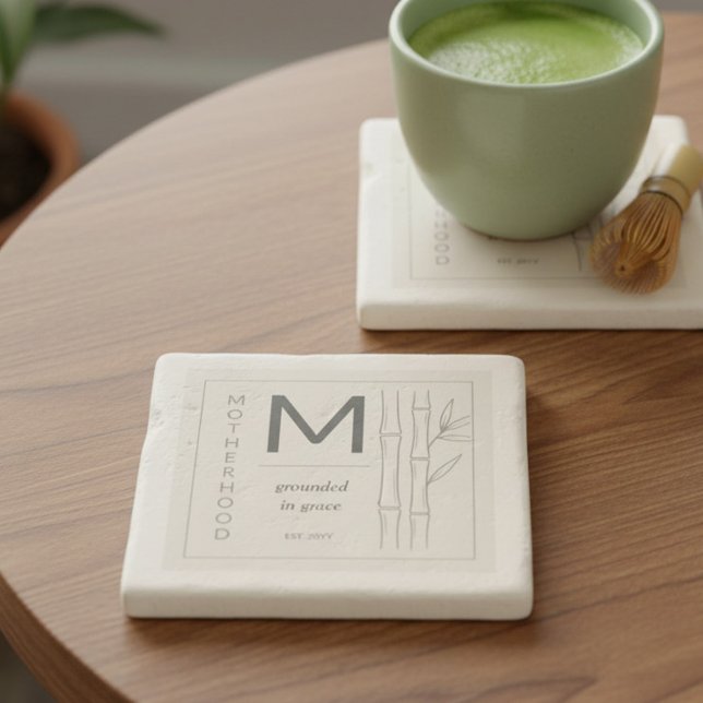 Motherhood Grounded in Grace Botanical Mum Stone Coaster (Coaster to celebrate motherhood - perfect for new mom, mother's day gift ..)
