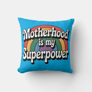 Motherhood Is My Superpower - Retro Rainbow Design Cushion