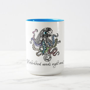 Motherhood needs eight arms artsy octopus Two-Tone coffee mug