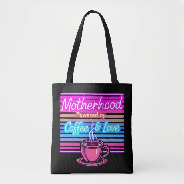 Motherhood Powered by Coffee | Funny Mother's Day Tote Bag (Front)