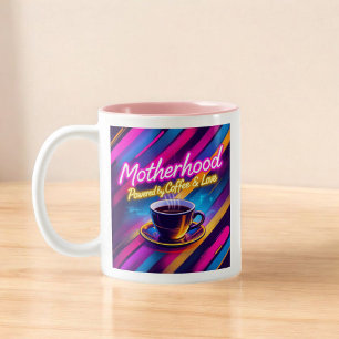 Motherhood Powered By Coffee   Funny Mother's Day Two-Tone Coffee Mug