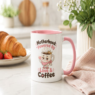 Motherhood Powered By Love And Coffee Funny Mum Mug