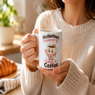 Motherhood Powered By Love And Coffee Funny Mum Mug
