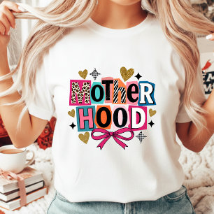 Motherhood Retro Ransom Note Pink Bow Leopard Mom Tri-Blend Shirt