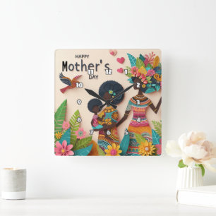 Motherhood: Vibrant, Floral, Cultural Celebration Square Wall Clock
