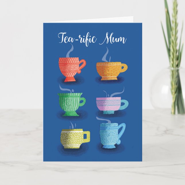 Mothering Sunday Mum Whimsical Steaming Teacups Card (Front)